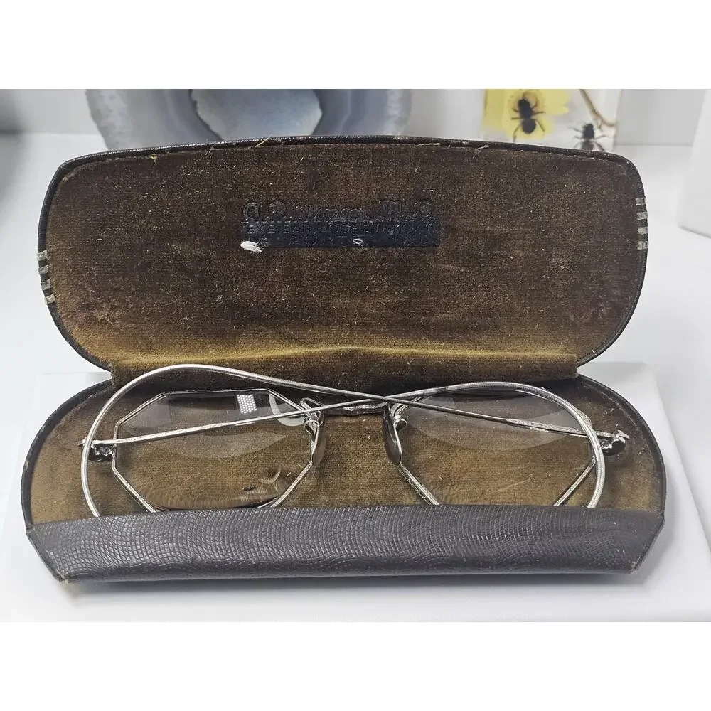 Art Deco Cortland White Gold Filled Octagon Framed Glasses - 10K White Gold Pads